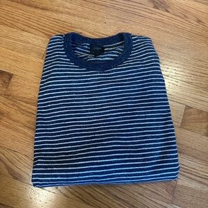 J. Crew Men's Navy and White Striped Crewneck Sweater